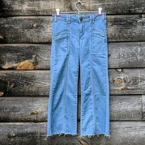 Free People Wide Leg Crop Raw Hem Boho Jeans